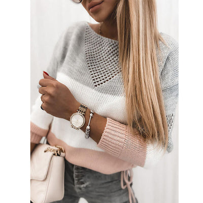 Suéter Cuello Redondo Contraste Manga Larga para Mujer