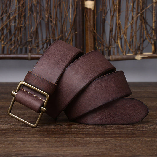 Cinturón de Cuero Genuino Estilo Retro con Hebilla Lisa - Versátil y Duradero - Image 10