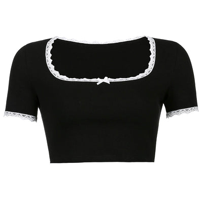 Blusa de Encaje con Escote Cuadrado y Lazo Frontal - Image 2