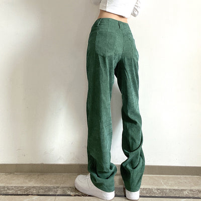 Pantalón Casual de Pana Talle Alto Corte Recto Color Sólido - Image 14