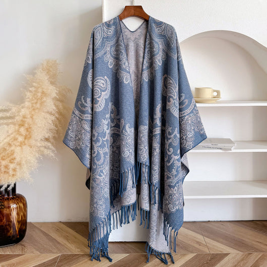 Chal Cardigan Mujer con Flecos Jacquard Cashew - Image 8