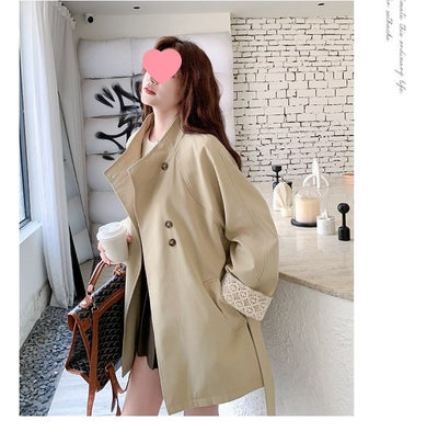 Cortavientos Khaki Cuello Mao para Mujer - Estilo Británico Otoño - Image 8