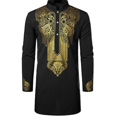 Camisa Larga Hombre con Estampado Africano y Símbolos Tótem - Image 9