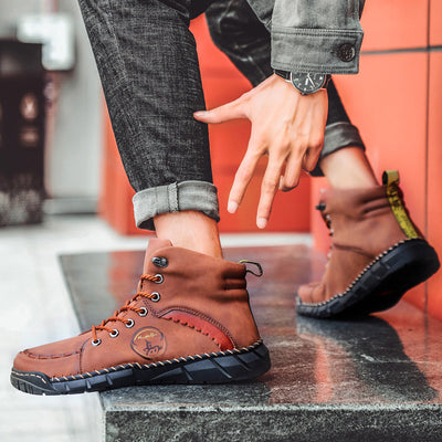 Botas de Cuero Vintage Cosidas a Mano para Hombre - Image 14