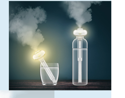 White and clear USB portable desktop humidifier with a small night light, featuring a compact design. - Image 11