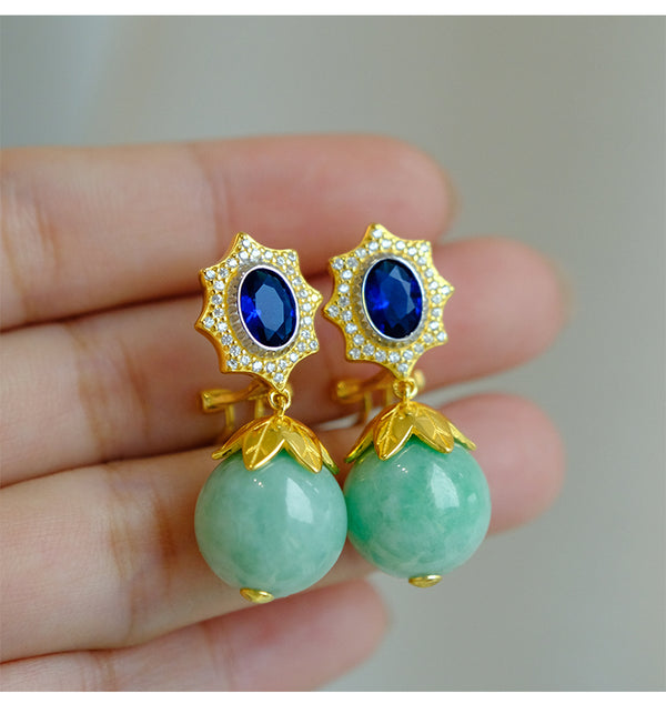 Aretes de Jade Retro Francés en Plata de Ley Natural