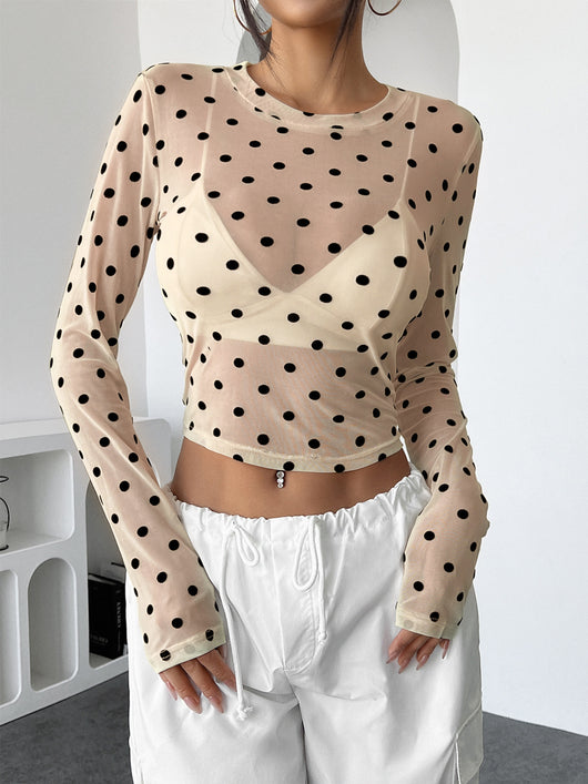 Playera Manga Larga Transparente con Puntos - Cuello Redondo Slim Fit - Image 14