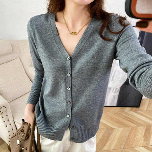 Cardigan Corto Cuello V para Mujer - Suéter Exterior Versátil - Image 7