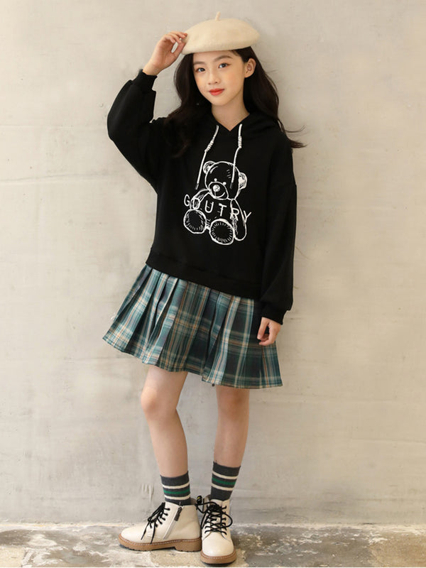 Vestido Sudadera con Capucha Estampado Cartoon y Pliegues