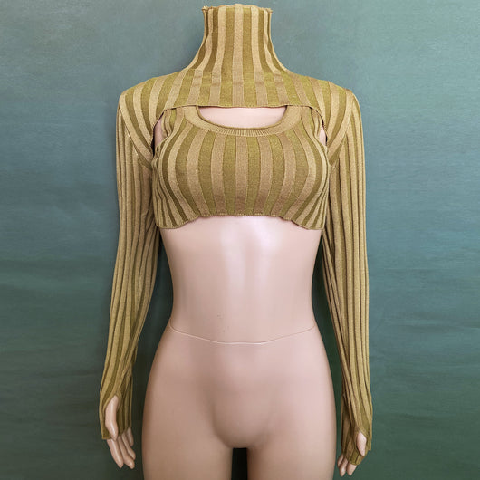 Conjunto de Dos Piezas: Chaleco Hueco y Blusa de Cuello Alto en Lana - Image 8