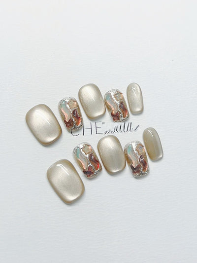 Uñas Postizas Cat's Eye Efecto Café con Leche - Image 7