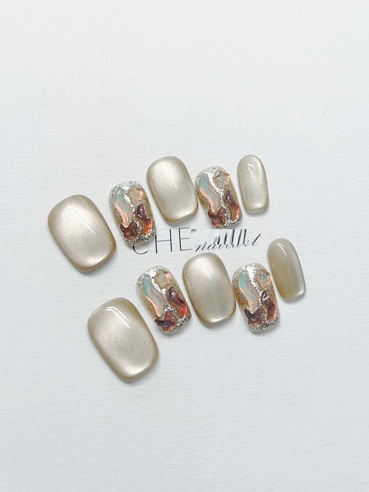 Uñas Postizas Cat's Eye Efecto Café con Leche - Image 7