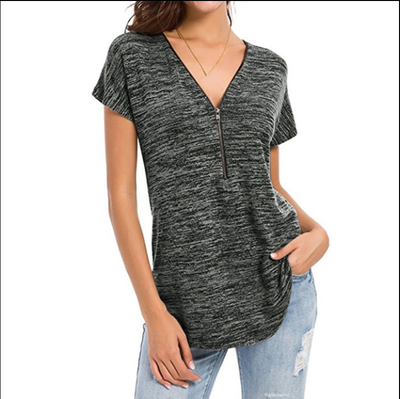 Blusa Suelta V-Escote Manga Corta con Detalles de Costura - Image 12