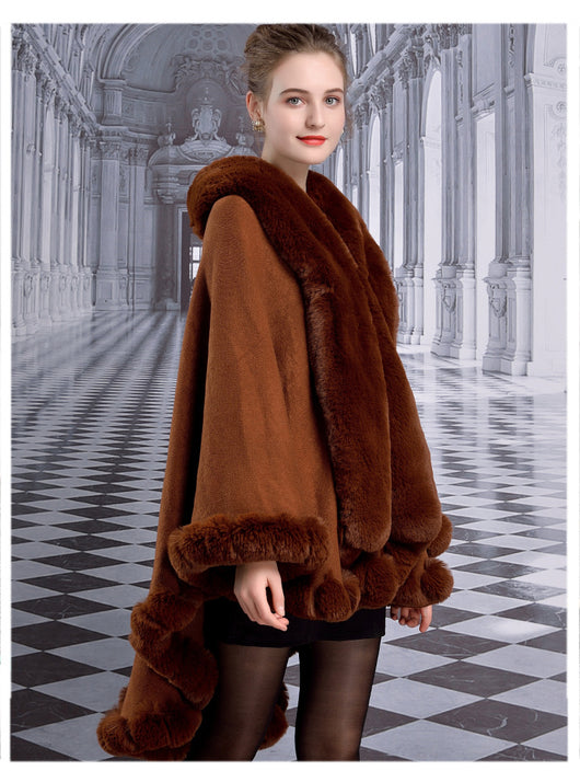 Capa de Lujo con Cuello de Piel de Conejo Rex para Mujer - Image 8