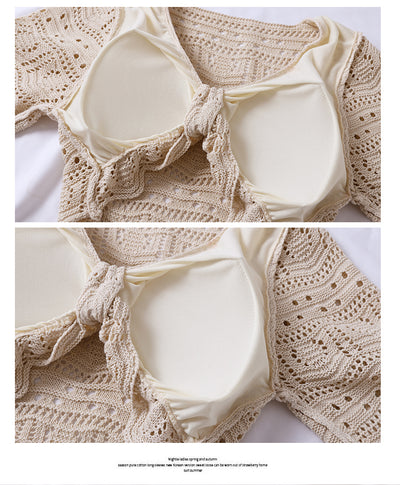 Bikini Tejido Beige con Mangas Cortas Divididas - Image 20
