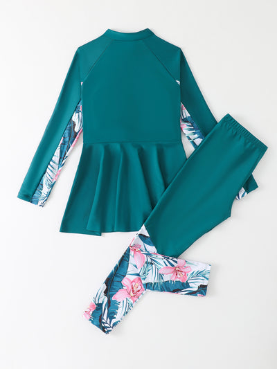 Traje de Baño Conservador de Dos Piezas con Mangas Largas para Niñas Talla M-L - Image 12