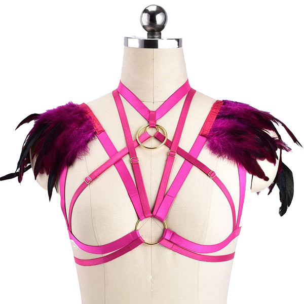 Sostén Harness Gótico Punk con Plumas para Eventos y Prom - Image 2