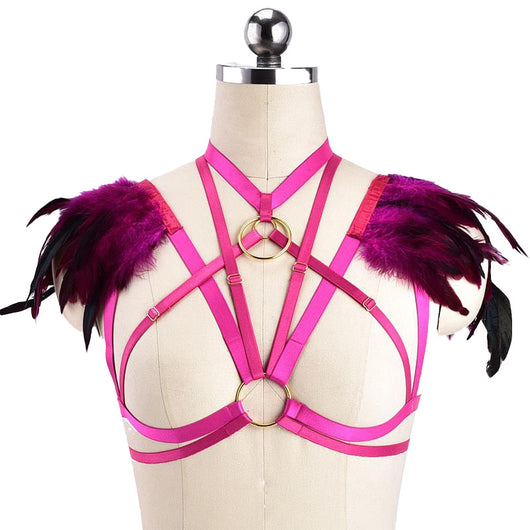 Sostén Harness Gótico Punk con Plumas para Eventos y Prom - Image 2