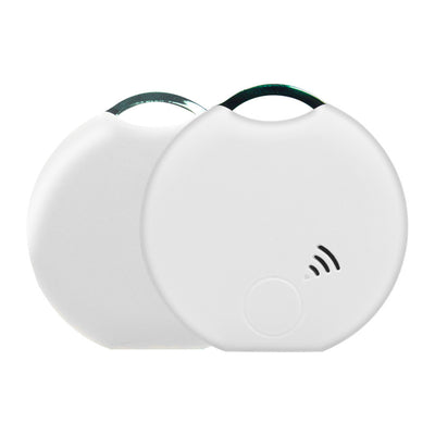 White rectangular Bluetooth pet tracker with rounded corners, a small dot, a line, and a circle on its face. - Image 2