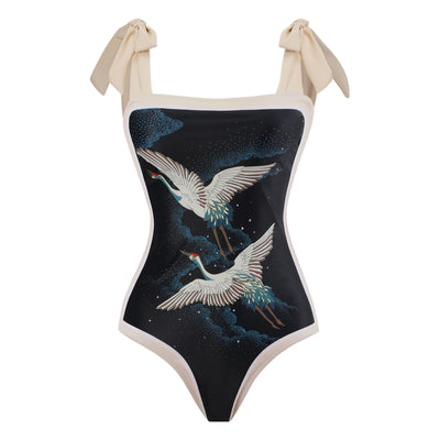 Traje de Baño Retro Una Pieza con Falda de Gasa - Image 5