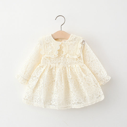 Vestido Infantil Manga Larga con Cuello de Encaje - Image 3