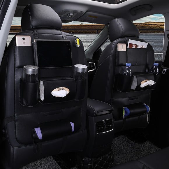 Organizador de Asiento Trasero de Cuero con Bolsas Plegables