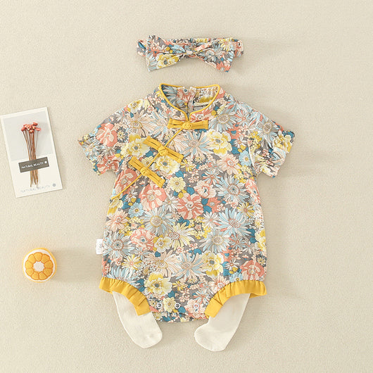 Mono Corto Estilo Étnico Floral para Bebé Niña - Diseño Cheongsam Verano - Image 10
