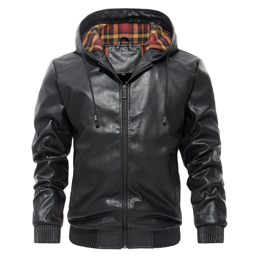 Abrigo de Cuero Hoodie Casual Versátil para Hombre