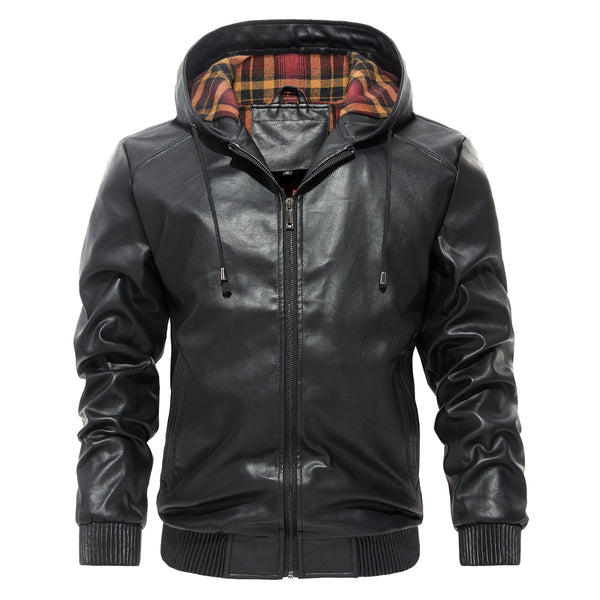 Abrigo de Cuero Hoodie Casual Versátil para Hombre