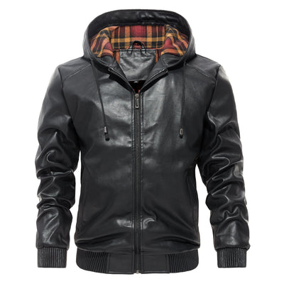 Abrigo de Cuero Hoodie Casual Versátil para Hombre