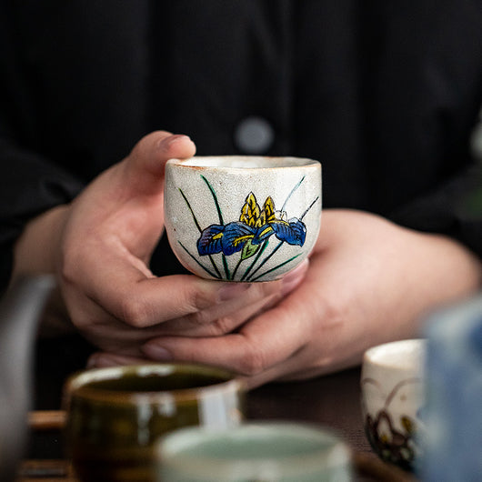 Juego de Tazas de Té Kutani Artesanal - Flores de Cinco Hierbas Retro - Image 8