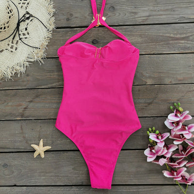 Traje de Baño Enterizo Elegante con Falda y Escote Hueco - Image 49