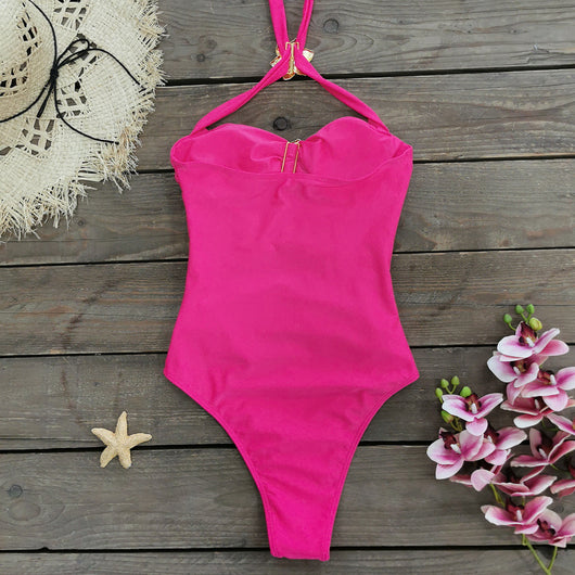 Traje de Baño Enterizo Elegante con Falda y Escote Hueco - Image 49