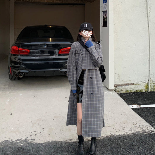 Abrigo Trench Coat Cuadrille Suelto Doble Botonadura para Mujer