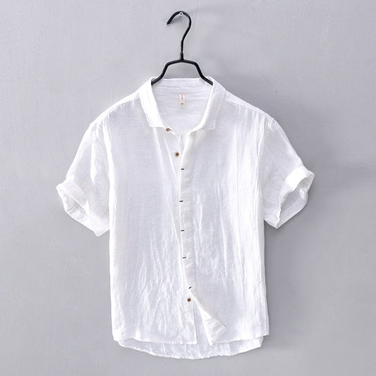 Camisa Lino Vintage Plisada con Estampa Chinoiserie para Hombre - Image 2