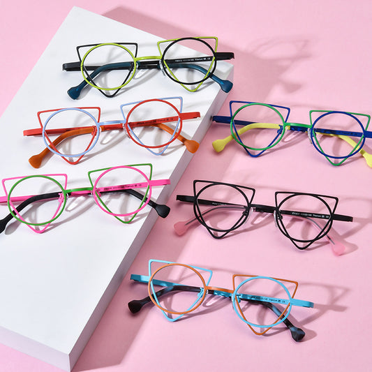 Gafas Graduadas Cat-eye Titanio Ultraligero con Lentes de Color