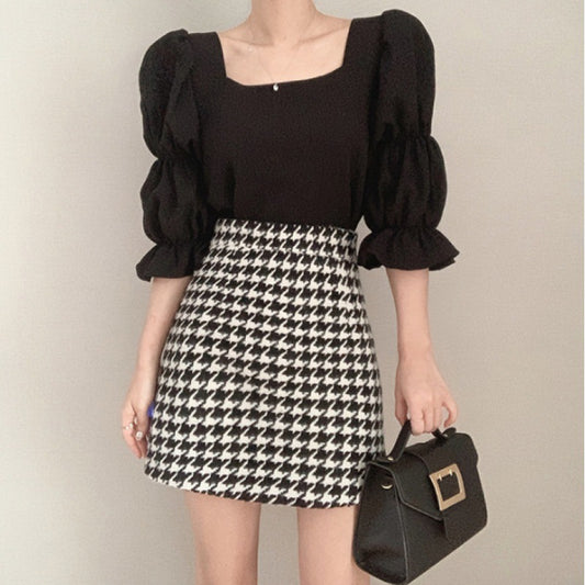Blusa de Gasa con Escote Cuadrado y Mangas Abullonadas