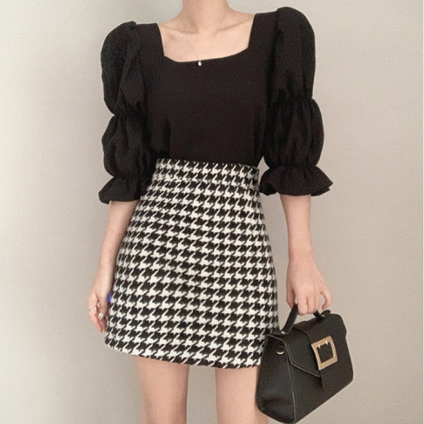 Blusa de Gasa con Escote Cuadrado y Mangas Abullonadas