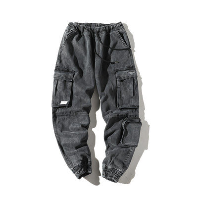 Pantalones Cargo Denim Desgastado con Cordón Ajustable - Image 7
