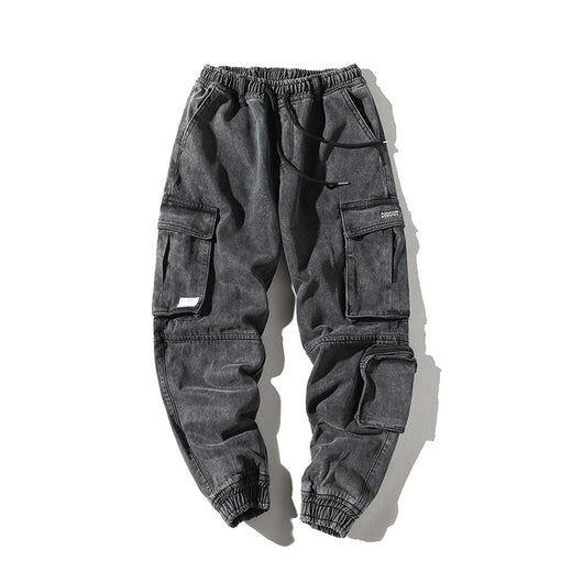 Pantalones Cargo Denim Desgastado con Cordón Ajustable - Image 7