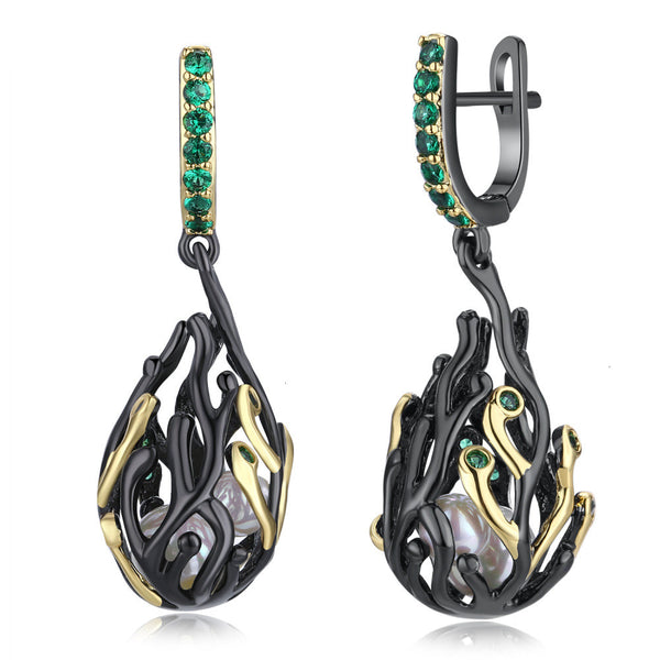 Aretes de Fiesta Personalizados Chapados en Oro Negro con Circón Verde - Image 3