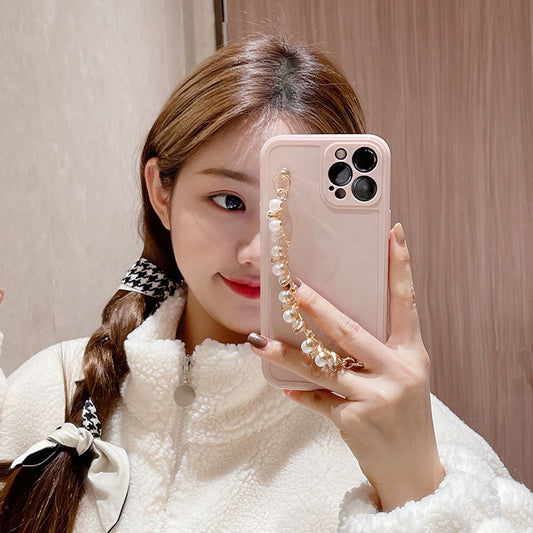 Funda para Celular Pro Max con Pulsera de Perlas y Pedrería para Mujer