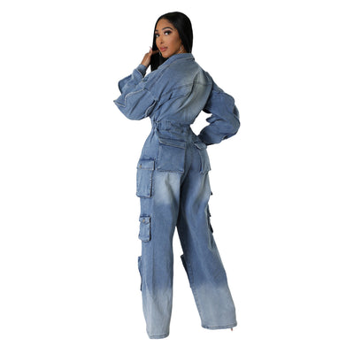 Jumpsuit Denim Overol Lavado Vintage con Múltiples Bolsillos - Image 13