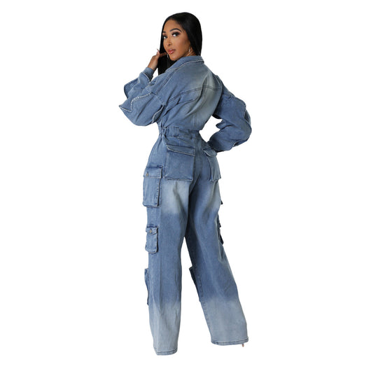 Jumpsuit Denim Overol Lavado Vintage con Múltiples Bolsillos - Image 13