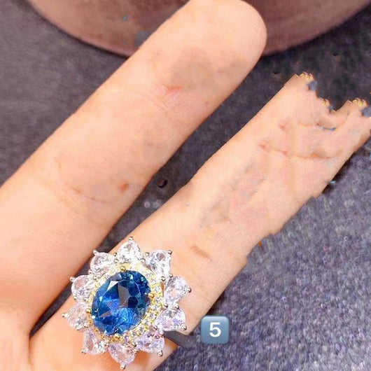 Anillo de Topacio Azul Natural - Diseño Personalidad para Mujer - Image 17