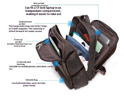 Mochila de Cuero Genuino para Viajes y Trabajo - Capacidad Grande 17 Pulgadas - Image 12