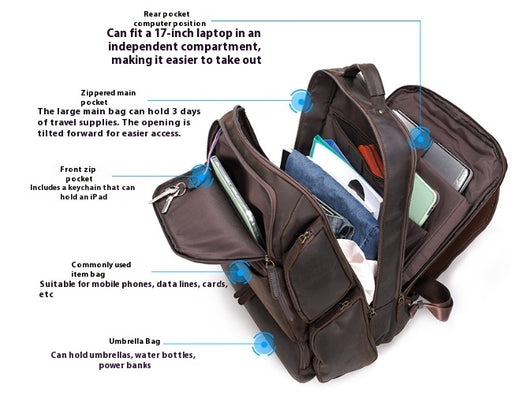 Mochila de Cuero Genuino para Viajes y Trabajo - Capacidad Grande 17 Pulgadas - Image 12