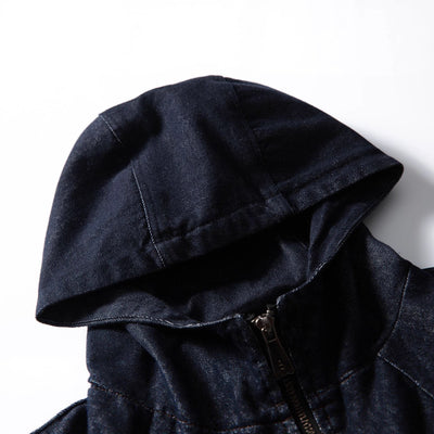 Chaqueta Denim Vintage con Capucha y Cierre para Hombre y Mujer - Estilo Casual Deslavado - Image 3