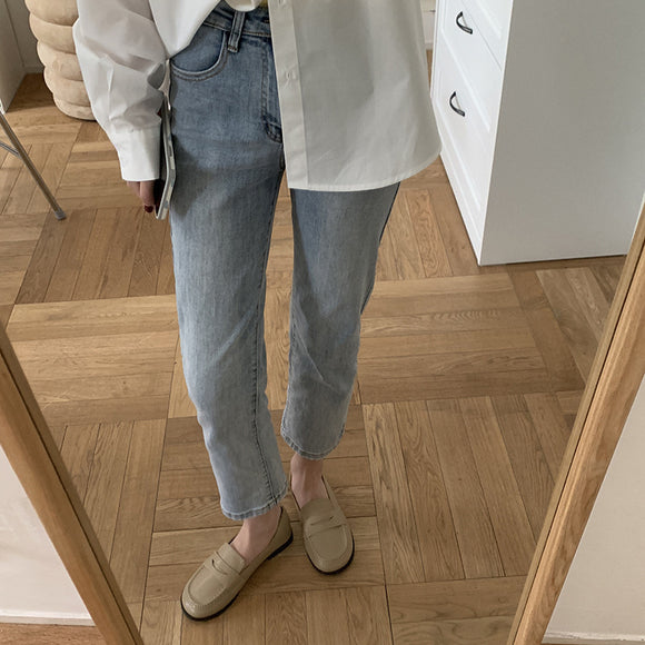 Pantalones Rectos Crop Cintura Alta Estilo Coreano Sueltos