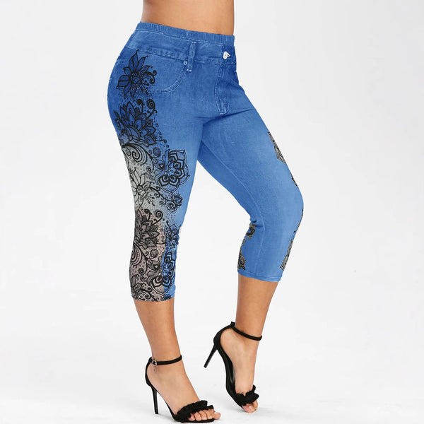 Pantalones Capri Skinny Estampados de Tela Vaquera Sintética Cintura Media